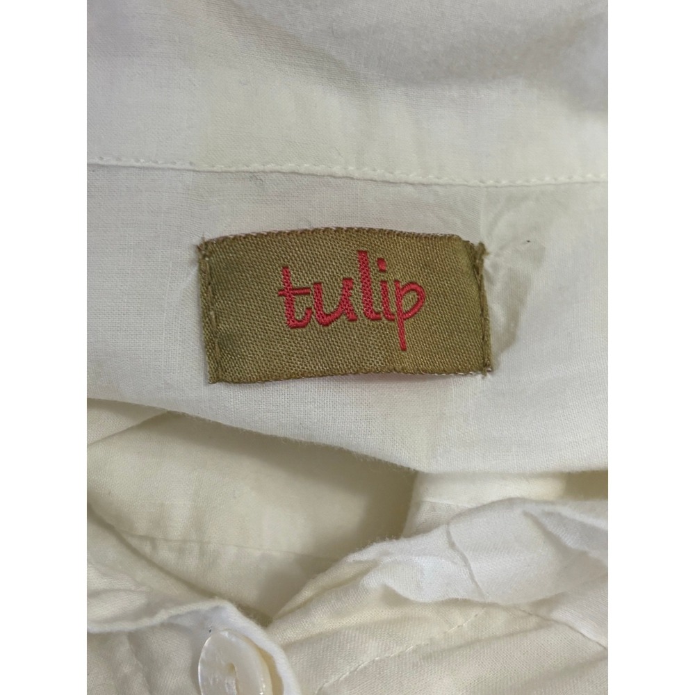 Tulip Oversized Artsy Made in India White Cotton Shirt Dress Pockets Size M - Picture 6 of 7
